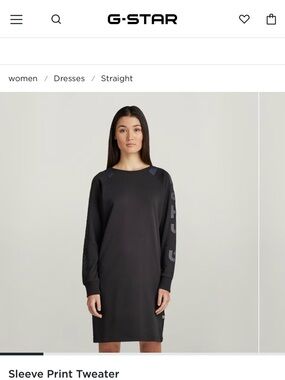 NWT G-Star RAW Sleeve Print Tweater Dress XS Black Sweatshirt Dress